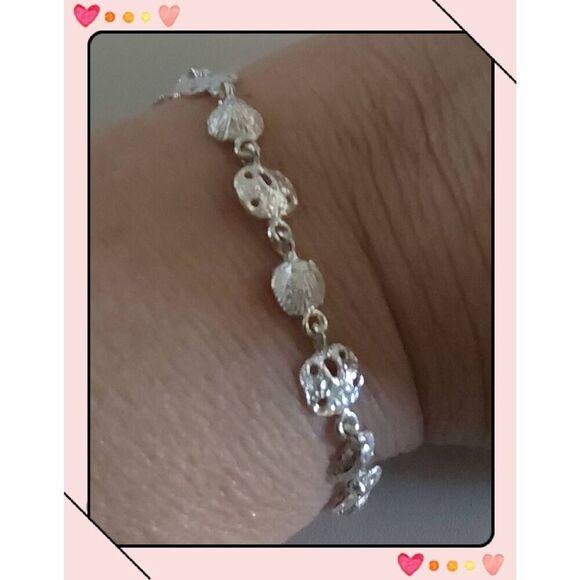 NEW~925 Sterling Silver Seashell & Sand Dollar Link Tennis Bracelet - Picture 5 of 6